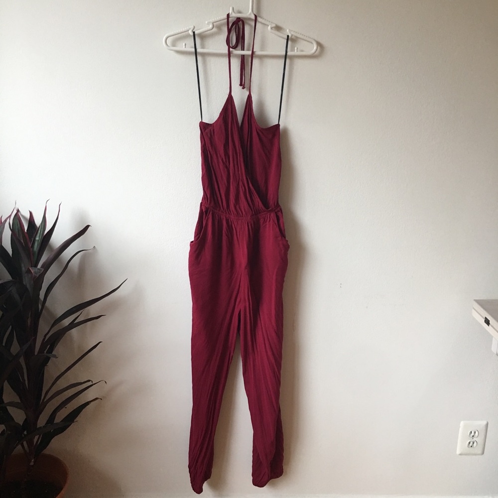 Lulu’s Burgundy Halter Jumpsuit